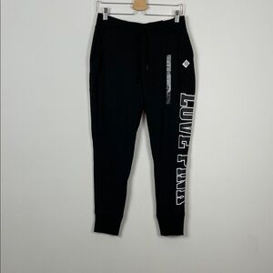 Pink Victoria's Secret Black Skinny Joggers Pant with White Lettering Women's M